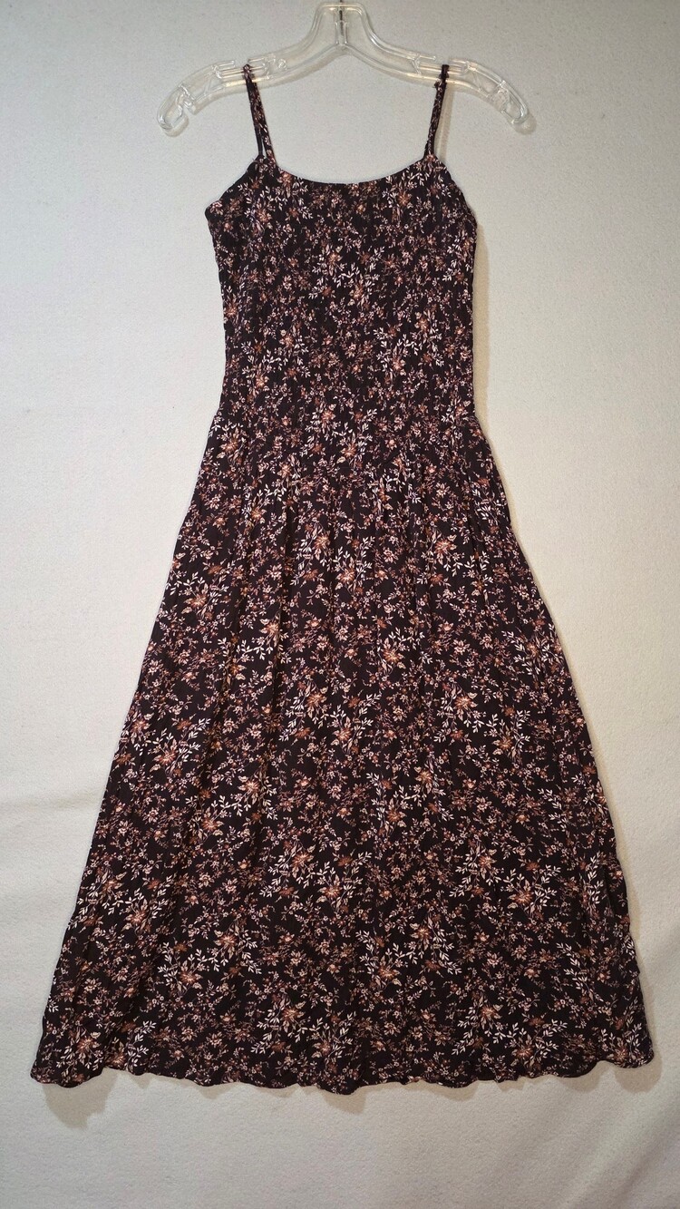 Thirty Thirty Smocked Floral Brown Midi Dress - Small - Ditsy Boho Cottage Fairy